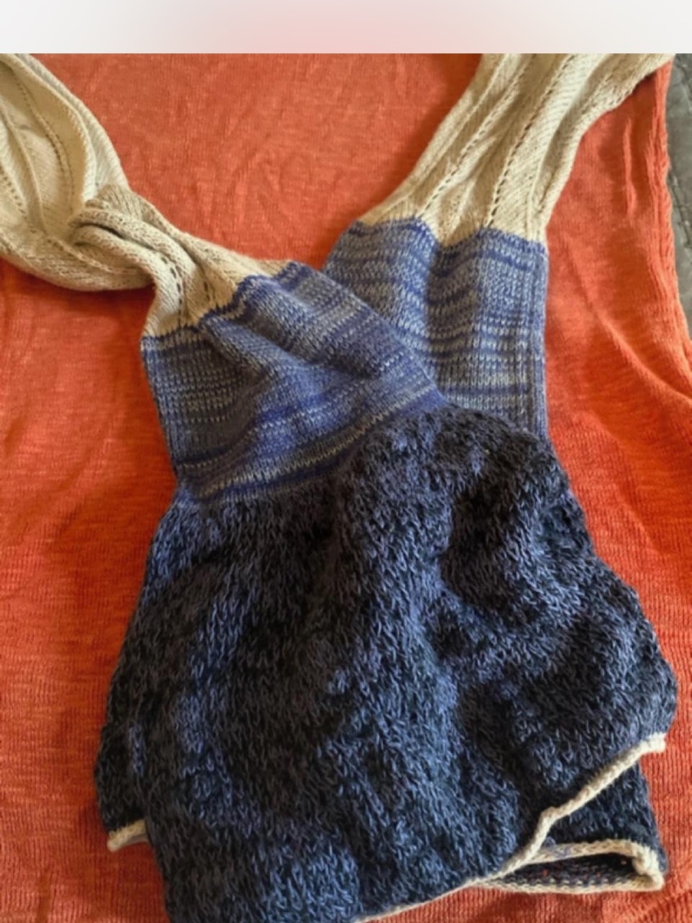 We The Free Navy Trim Rust-Red Top with Knit Detail - Picture 3 of 6
